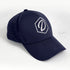 Navy 5 Panel Cap, White thread, Embroidered D Logo, Three-Quarter Angle View